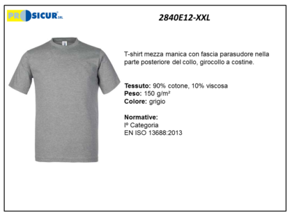 2840E12-XXL - (Quantità per Confezione: 2 PZ) - T-shirt girocollo 100% cotone grigio