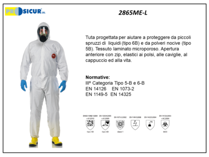 2865ME-L - (Quantità per Confezione: 50 PZ) - Tuta plp laminato microporoso cat.iii tipo 5 6 b