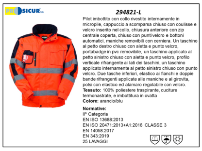 294821-L - Pilot imbottito 100%poliesteremaniche staccabili arancio/blu