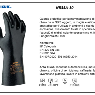 NB35A-10 - (Quantità per Confezione: 80 PA) - Guanto in cot.interamente riv.in nbr isolante l 350 mm