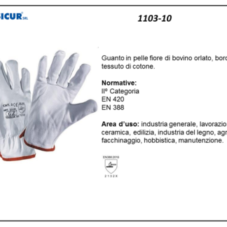 1103-10 - (Quantità per Confezione: 12 PA) - Guanto pelle fiore bovino orlato