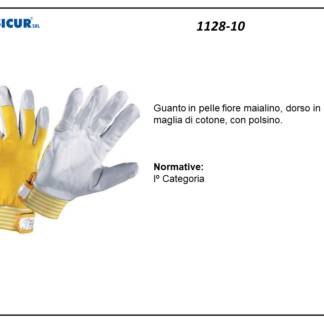 1128-10 - (Quantità per Confezione: 12 PA) - Guanto pelle capretto dorso in cotone chiusura c/strappo