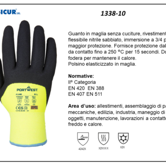 1338-10 - (Quantità per Confezione: 12 PA) - Guanto invernale arctic doppiafodera ric.3/4nitrile sabbiato