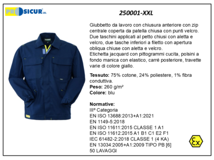 250001-XXL - Giubbetto trivalente ignifugo antiacido antistatico blu