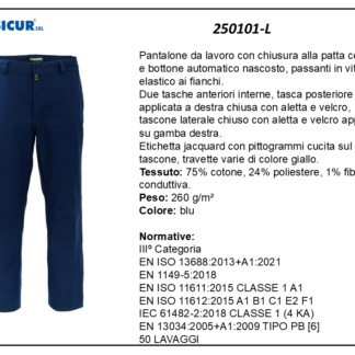 250101-L - Pantalone trivalente ignifugo antiacido antistatico blu