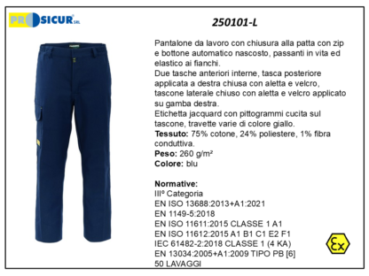 250101-L - Pantalone trivalente ignifugo antiacido antistatico blu