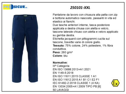 250101-XXL - Pantalone trivalente ignifugo antiacido antistatico blu