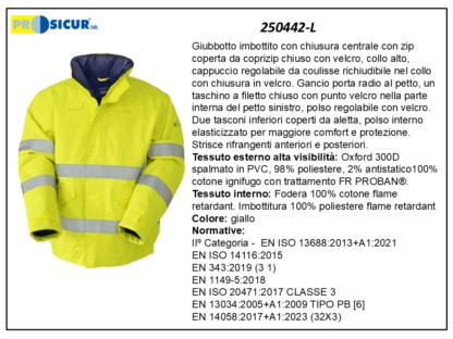 250442-L - Bomber imbottito av multinormaspalmato pvc giallo