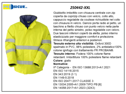 250442-XXL - Bomber imbottito av multinormaspalmato pvc giallo