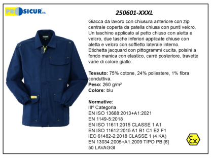 250601-XXXL - Giacca trivalente ignifugo antiacido antistatico blu