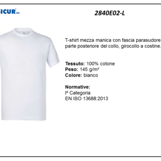 2840E02-L - (Quantità per Confezione: 2 PZ) - T-shirt girocollo 100% cotone bianco