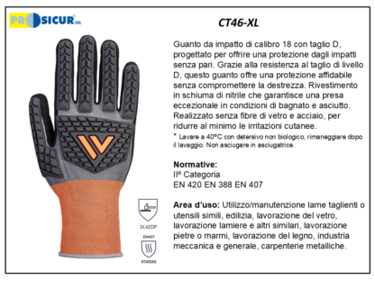 CT46-XL - (Quantità per Confezione: 2 PA) - Guanto da impatto c/taglio d rivestimento schiuma nitrile