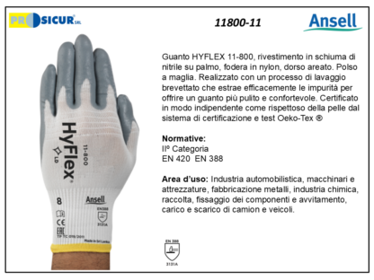 11800-11 - (Quantità per Confezione: 12 PA) - Guanto hyflex rivest.schiuma nitrile palmo dorso areato