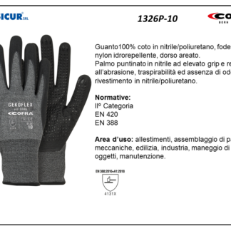 1326P-10 - (Quantità per Confezione: 12 PA) - Guanto nylon rivest.nitrile/pupuntinato dorso areato