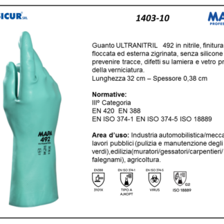 1403-10 - (Quantità per Confezione: 10 PA) - 492 guanto ultranitril nitrilefloccato l 32 cm