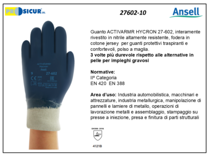 27602-10 - (Quantità per Confezione: 12 PA) - Guanto activarmr hycron rivestnitrile polso a maglia