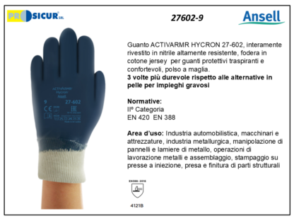 27602-9 - (Quantità per Confezione: 12 PA) - Guanto activarmr hycron rivestnitrile polso a maglia