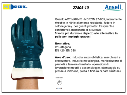 27805-10 - (Quantità per Confezione: 12 PA) - Guanto activarmr hycron riv.  completo nitrile c/manichetta