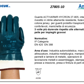 27805-10 - (Quantità per Confezione: 12 PA) - Guanto activarmr hycron riv. completo nitrile c/manichetta