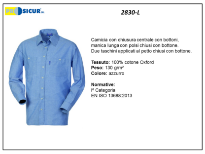 2830-L - Camicia 100% cotone oxford manica lunga 2 taschini