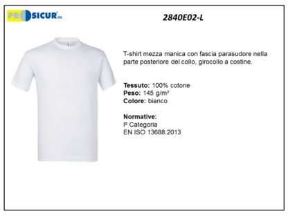 2840E02-L - (Quantità per Confezione: 2 PZ) - T-shirt girocollo 100% cotone bianco