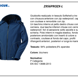 2956PROZX-L - Giubbotto 94%polies.6% spandeximbott.c/cappuccio blu/nero