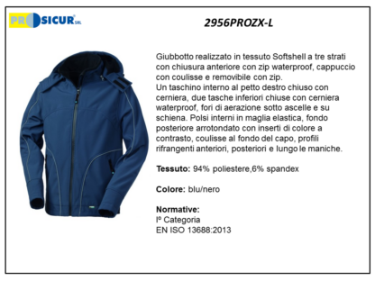 2956PROZX-L - Giubbotto 94%polies.6% spandeximbott.c/cappuccio blu/nero