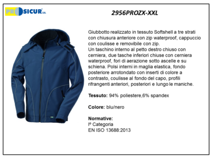 2956PROZX-XXL - Giubbotto 94%polies.6% spandeximbott.c/cappuccio blu/nero