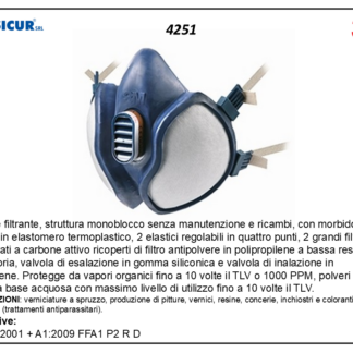 Facciale filtrante monoblocco senza manutenzione ffa1 p2 rd