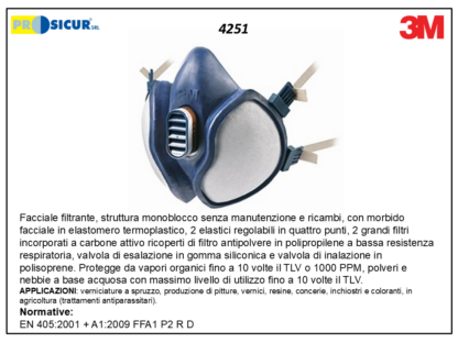 Facciale filtrante monoblocco senza manutenzione ffa1 p2 rd