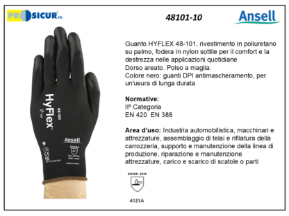 48101-10 - (Quantità per Confezione: 12 PA) - Guanto hyflex rivestimento pu palmo dorso areato