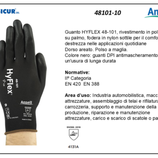 48101-10 - (Quantità per Confezione: 12 PA) - Guanto hyflex rivestimento pu palmo dorso areato