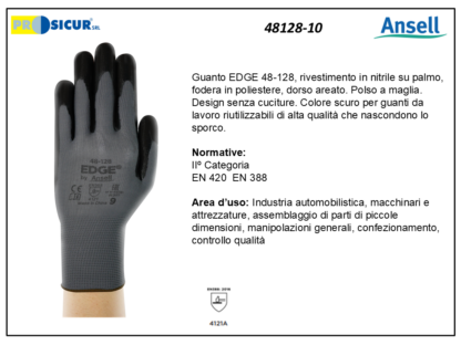 48128-10 - (Quantità per Confezione: 12 PA) - Guanto edge rivestimen.nitrilepalmo dorso areato