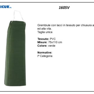 Grembiule c/lacci in tessuto pvc/poliestere verde