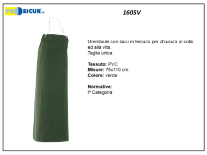 Grembiule c/lacci in tessuto pvc/poliestere verde