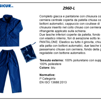 2960-L - Completo impermeabile giacca pantalone 100%poliuretano