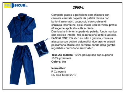 2960-L - Completo impermeabile giacca pantalone 100%poliuretano