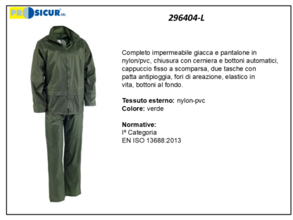 296404-L - Completo impermeabile giacca pantalone pes/pvc verde