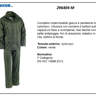 Completo impermeabile giacca pantalone pes/pvc verde