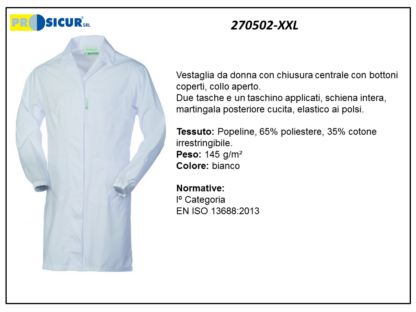 270502-XXL - Vestaglia 65%poliest.35%cotonec/bottoni coperti bianco