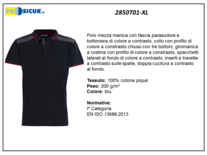 2850T01-XL - Polo 100% cotone pique m/c inserti a contrasto blu