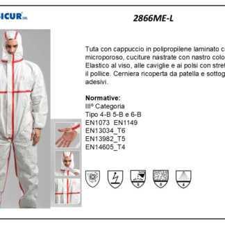 2866ME-L - (Quantità per Confezione: 50 PZ) - Tuta plp laminato c/film cuciture nastrate tipo 4 5 6 b