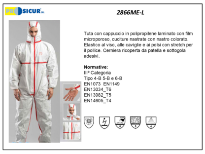 2866ME-L - (Quantità per Confezione: 50 PZ) - Tuta plp laminato c/film cuciture nastrate tipo 4 5 6 b