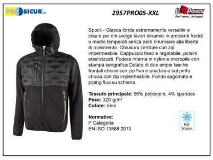 2957PRO05-XXL - Spock-giacca polieste/spandex fodera micropile nero