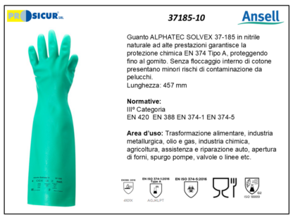 37185-10 - (Quantità per Confezione: 12 PA) - Guanto alphatec solvex nitrilesenza floccaggio cotone l457