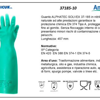 37185-10 - (Quantità per Confezione: 12 PA) - Guanto alphatec solvex nitrilesenza floccaggio cotone l457