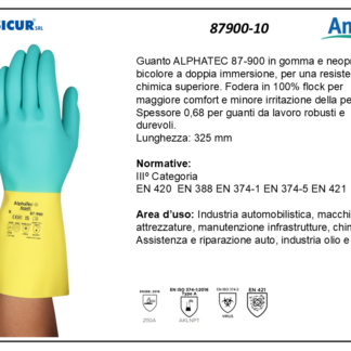 87900-10 - (Quantità per Confezione: 12 PA) - Guanto alphatec gomma/neoprenebicolore foderato l325mm