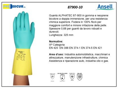 87900-10 - (Quantità per Confezione: 12 PA) - Guanto alphatec gomma/neoprenebicolore foderato l325mm