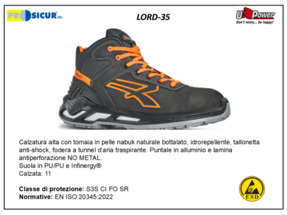 LORD-35 - Calz. alta pelle nubuk idroreptallon.antishock s3 src ci esd