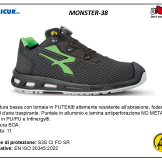 MONSTER-38 - Calz.bassa tex tecnico c/boa punt/alluminio s3 ci src esd